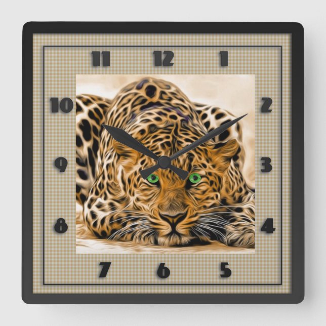 Green Eye Leopard name Hoho Square Wall Clock (Front)