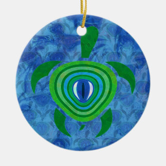 Green Eye Turtle Round Ornament