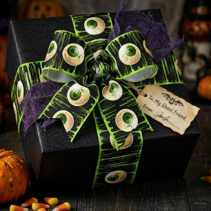 Green Eyeball Slime Black Halloween Grosgrain Ribbon