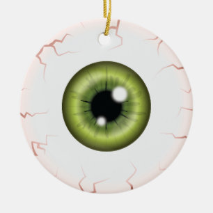 Green Eyeball With Custom Name Happy Halloween Eye Ceramic Ornament
