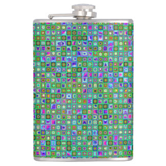 Green 'Eyeballs' Psychedelic Retro Tiles Pattern Hip Flask
