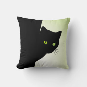 Green Eyed Black Cat Cushion