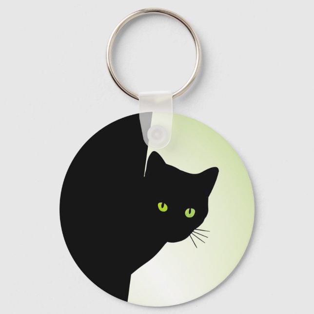 Green Eyed Black Cat Key Ring (Front)