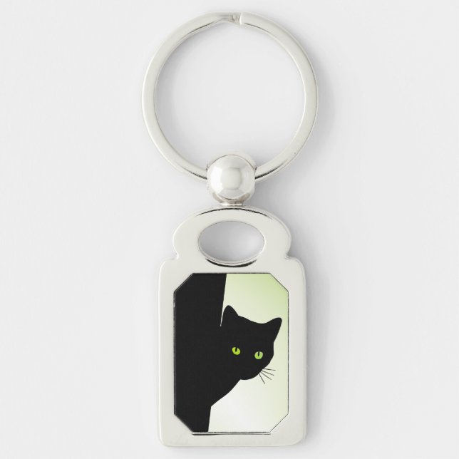 Green Eyed Black Cat Key Ring (Front)