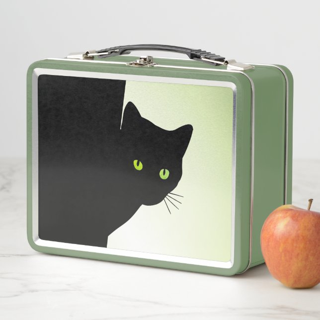 Green Eyed Black Cat Metal Lunch Box (In Situ)