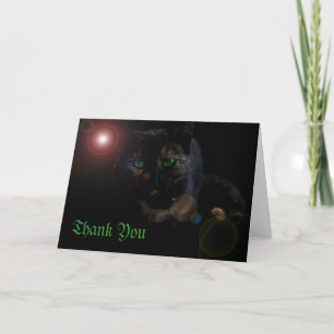 green eyed black cat on black thank you note card