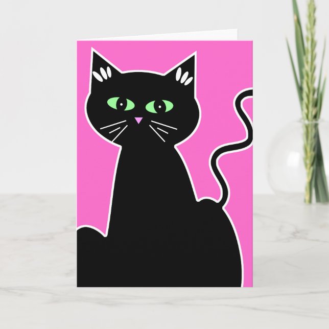 Green Eyed Black Cat Retro Style All Occasion Card (Front)
