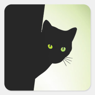 Green Eyed Black Cat Square Sticker