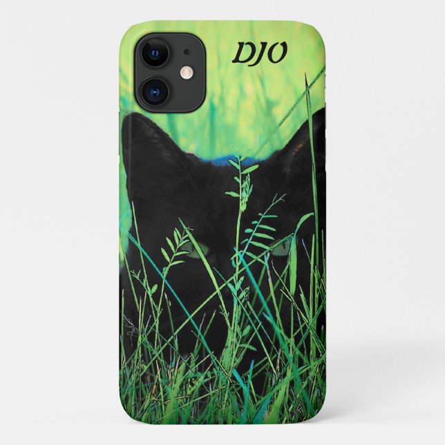 Green Eyed Black Cat stalking Case-Mate iPhone Case (Back)