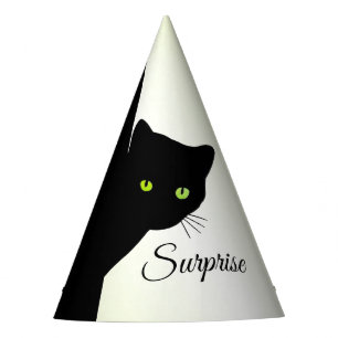 Green Eyed Black Cat Surprise Party Hat