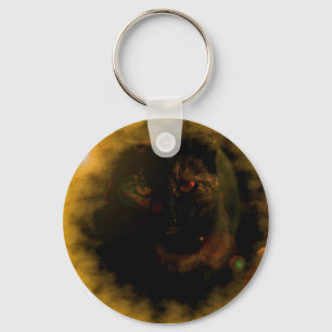green eyed black cat yellow sunburst key chain