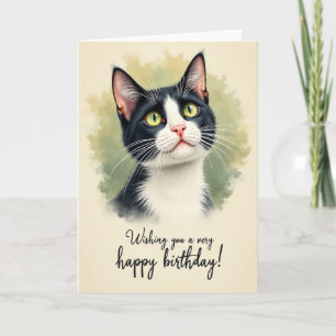 Green Eyed Cat Birthday Wish Card