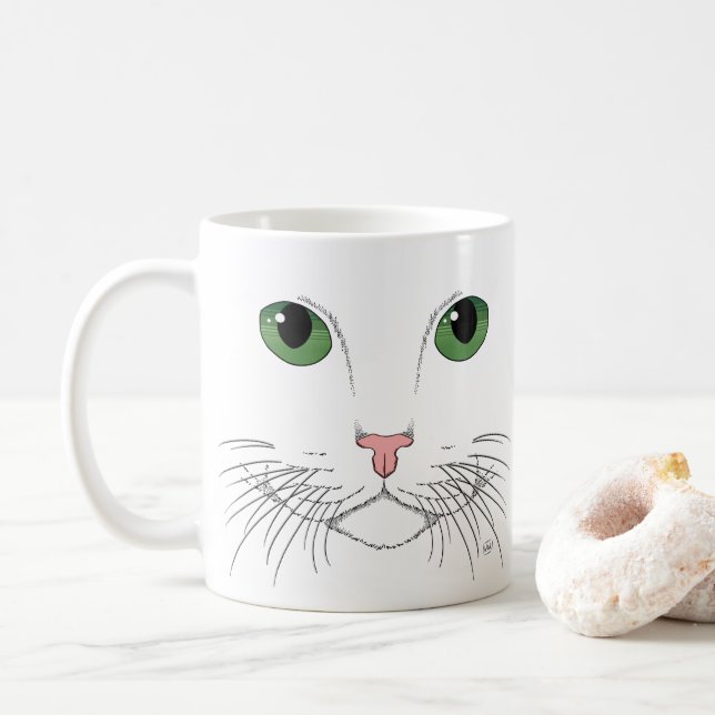 Green Eyed Cat Coffee Mug (With Donut)