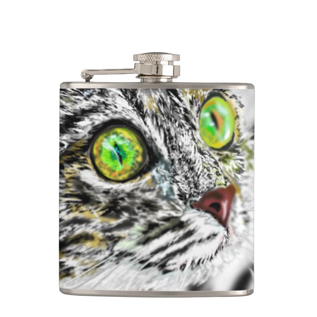Green Eyed Cat Flask Stalking (Front)