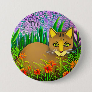 Green Eyed Cat in a Flower Garden 7.5 Cm Round Badge