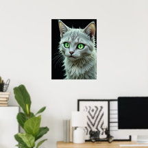 Green Eyed Cat Portrait Mystical Cat Art