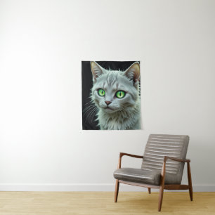 Green Eyed Cat Portrait Mystical Cat Art Tapestry