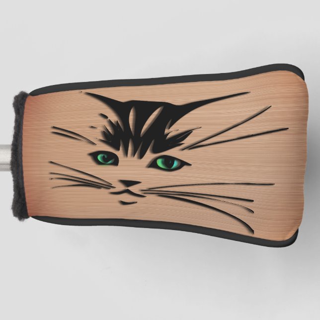 Green Eyed Cat Rustic  Golf Head Cover (Front)