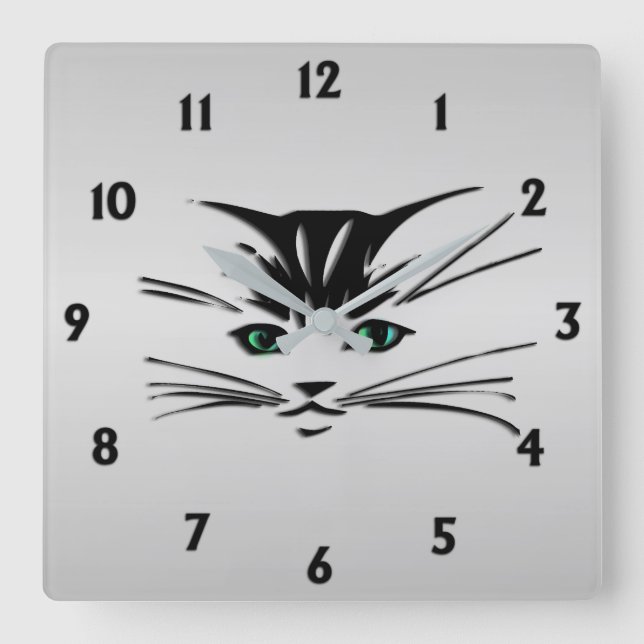 Green Eyed Cat Square Wall Clock (Front)