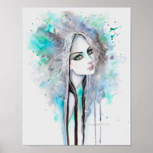 Green Eyed Ghost Abstract Fantasy Portrait Poster