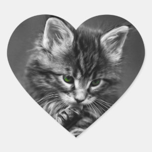 Green Eyed Kitten Heart Sticker