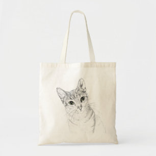 Green Eyed Kitty Cat Sketch Tote Bag