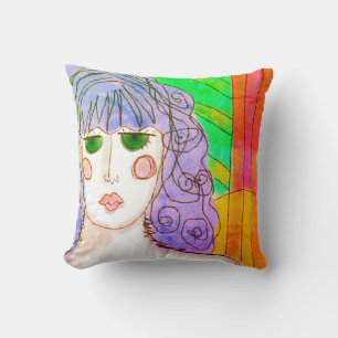 Green Eyed Lady Abstract Art Cushion
