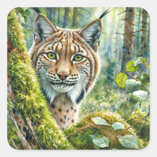 Green-Eyed Lynx Staring Square Sticker