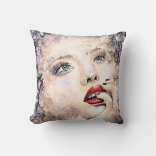 Green Eyed Pretty Woman Abstract Original Painting Cushion