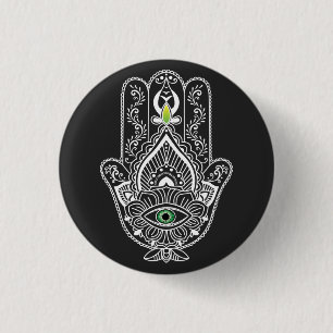 Green Eyed Protector Hamza Hand  3 Cm Round Badge