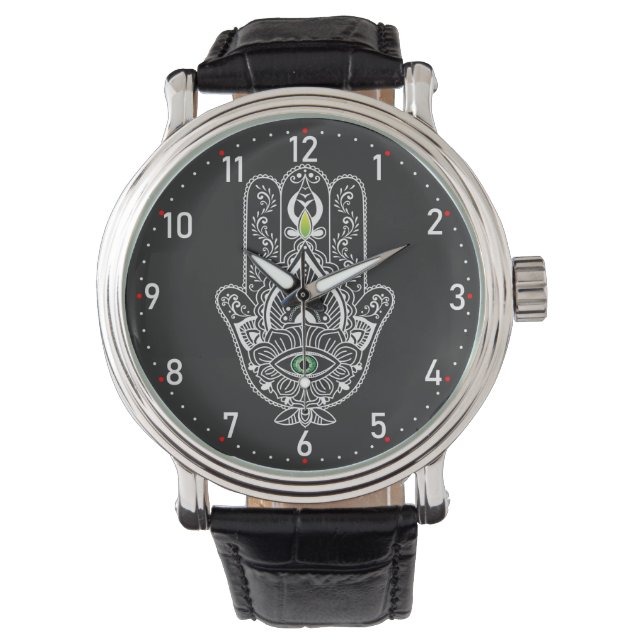 Green Eyed Protector Hamza Hand  Watch (Front)