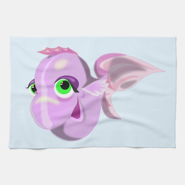 Green Eyed Purple Fish Kitchen Towel Cartoon (Horizontal)