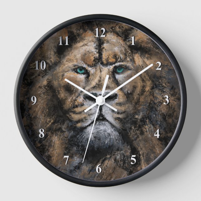 Green Eyed Strong Lion Wall Clock (Front)