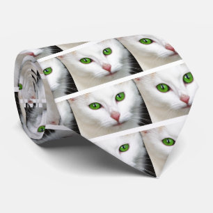Green Eyed White Cat Tie