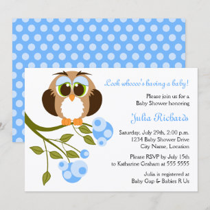 Green Eyes Baby Owl Baby Shower Invitation