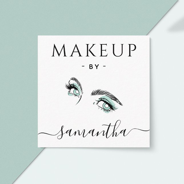 Green Eyes & Brown Clean Aesthetic Makeup Artist Square Business Card (Creator Uploaded)