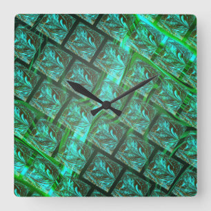 'Green eyes in grid', scratched and blurred  Square Wall Clock