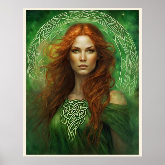 Green Eyes Red Hair Celtic Knot Portrait Poster (Front)