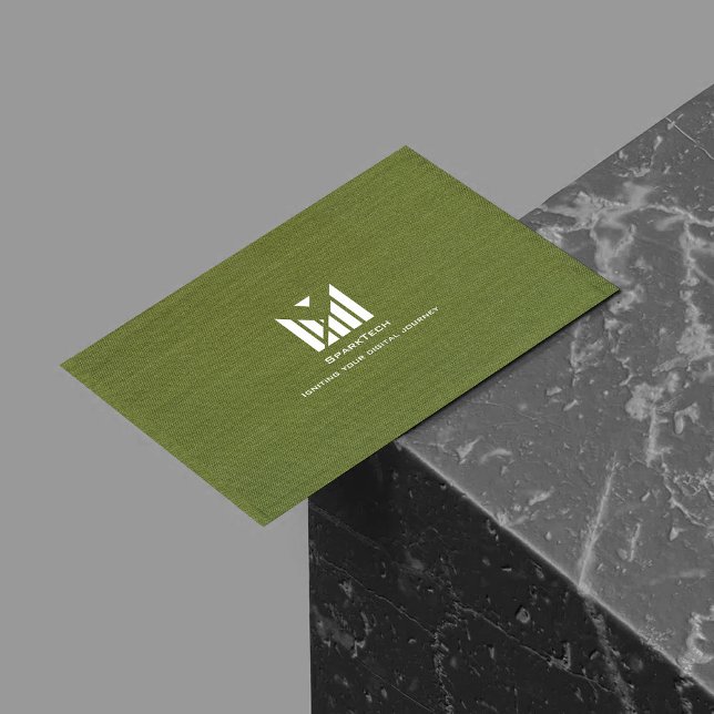 Green Fabric Texture Elegant Monogram Logo Custom Business Card (Creator Uploaded)
