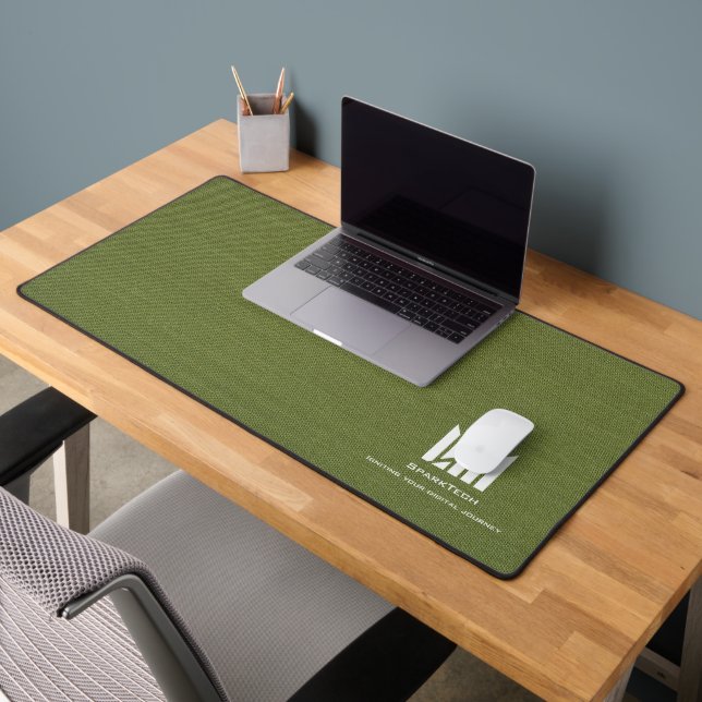 Green Fabric Texture Elegant Monogram Logo Custom Desk Mat (Office 2)