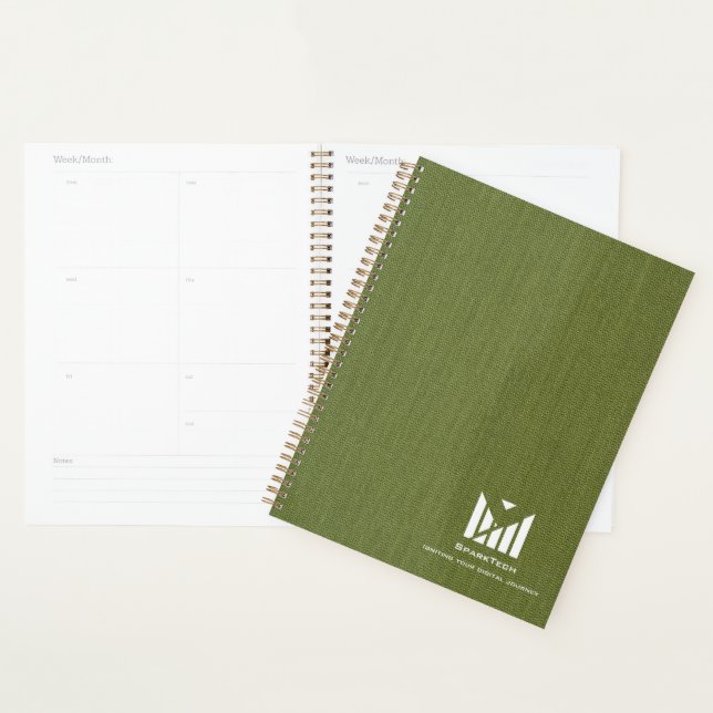 Green Fabric Texture Elegant Monogram Logo Custom Planner (Display)