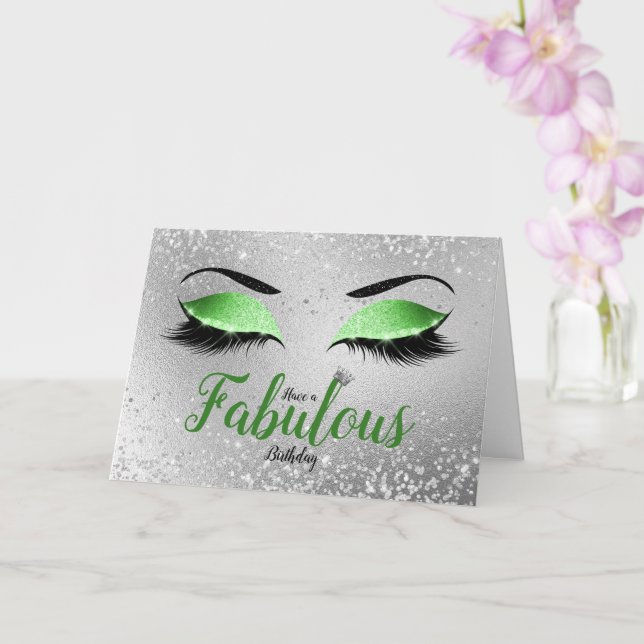 Green Fabulous Glitter Eyes Standard Birthday Card (Orchid)
