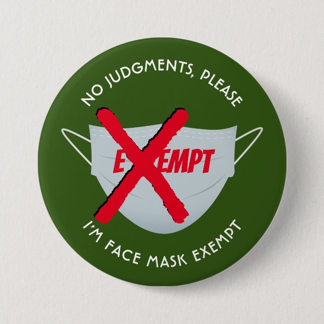 Green | FACE MASK EXEMPT 7.5 Cm Round Badge (Front)