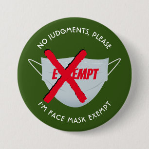 Green   FACE MASK EXEMPT 7.5 Cm Round Badge