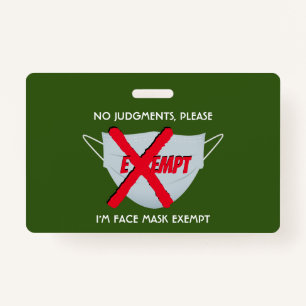 Green   FACE MASK EXEMPT ID Badge
