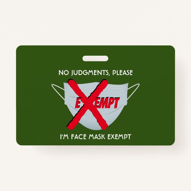 Green | FACE MASK EXEMPT ID Badge (Front)