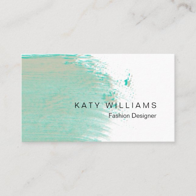 Green Faded Watercolor  Splatter Simple Paint Business Card (Front)