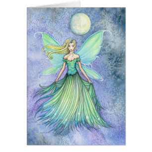 Green Fae and the Moon Blank Fairy Card