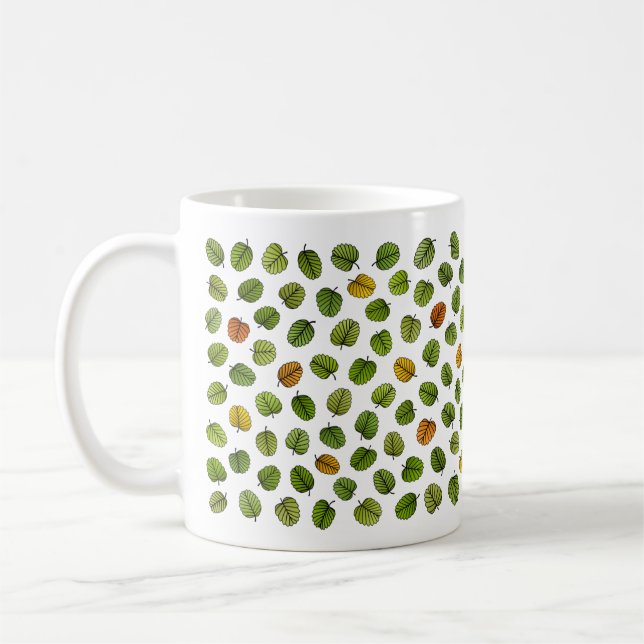 Green Fagus Leaf Pattern Coffee Mug (Left)