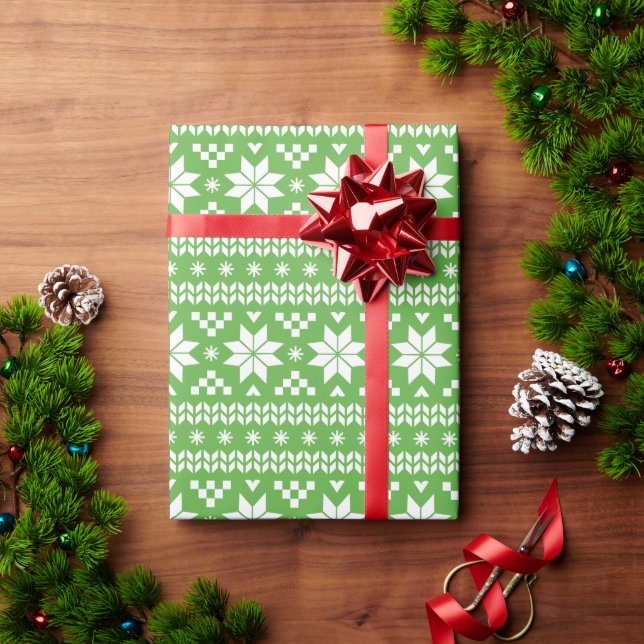 Green Fair Isle Christmas Sweater Pattern Wrapping Paper (Holiday Gift)